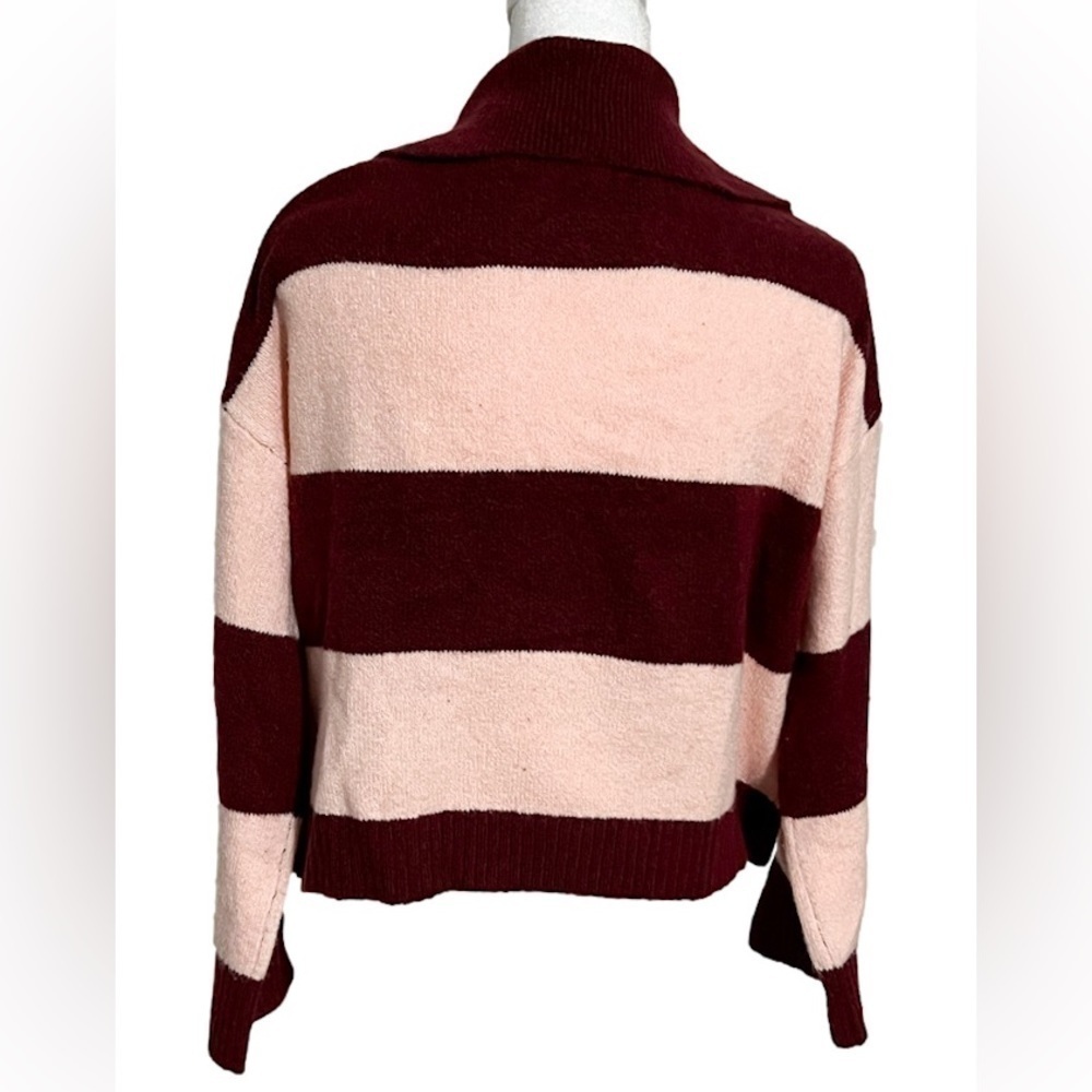 Wild Fable Maroon & Pink Striped Slouchy Collared Pullover Sweater Women’s Sz S - Picture 5 of 12